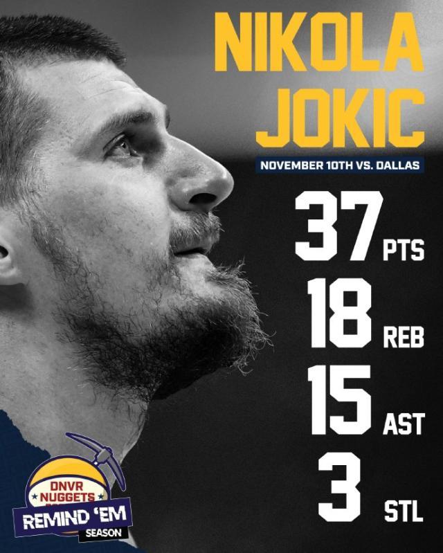 赛程分析-37+18+15！约基奇又打出历史唯一数据 掘金五连胜